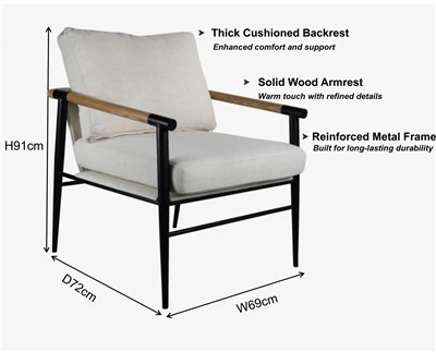 Custom Upholstered Metal Frame Accent Chair With Wooden Armrests