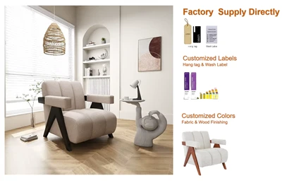 Upholstered Wooden Frame Fabric Accent Chair with Padded Armrests for Living Room Customizable